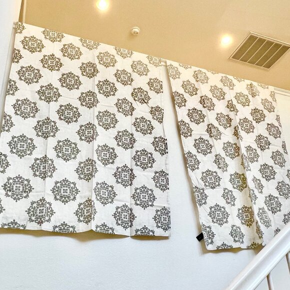 Tahari Home Gray Mosaic Print Linen Floor Length Curtain Panel Set 80"x50" each - Picture 1 of 5